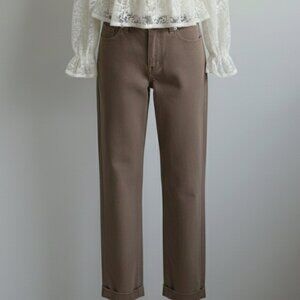 NEW H&M Brown Cotton High Waist Loose Fit Pants